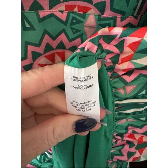 Emily Mccarthy Lola Green & Pink Mini Wrap Dress Size Medium $278 MSRP - Picture 7 of 7